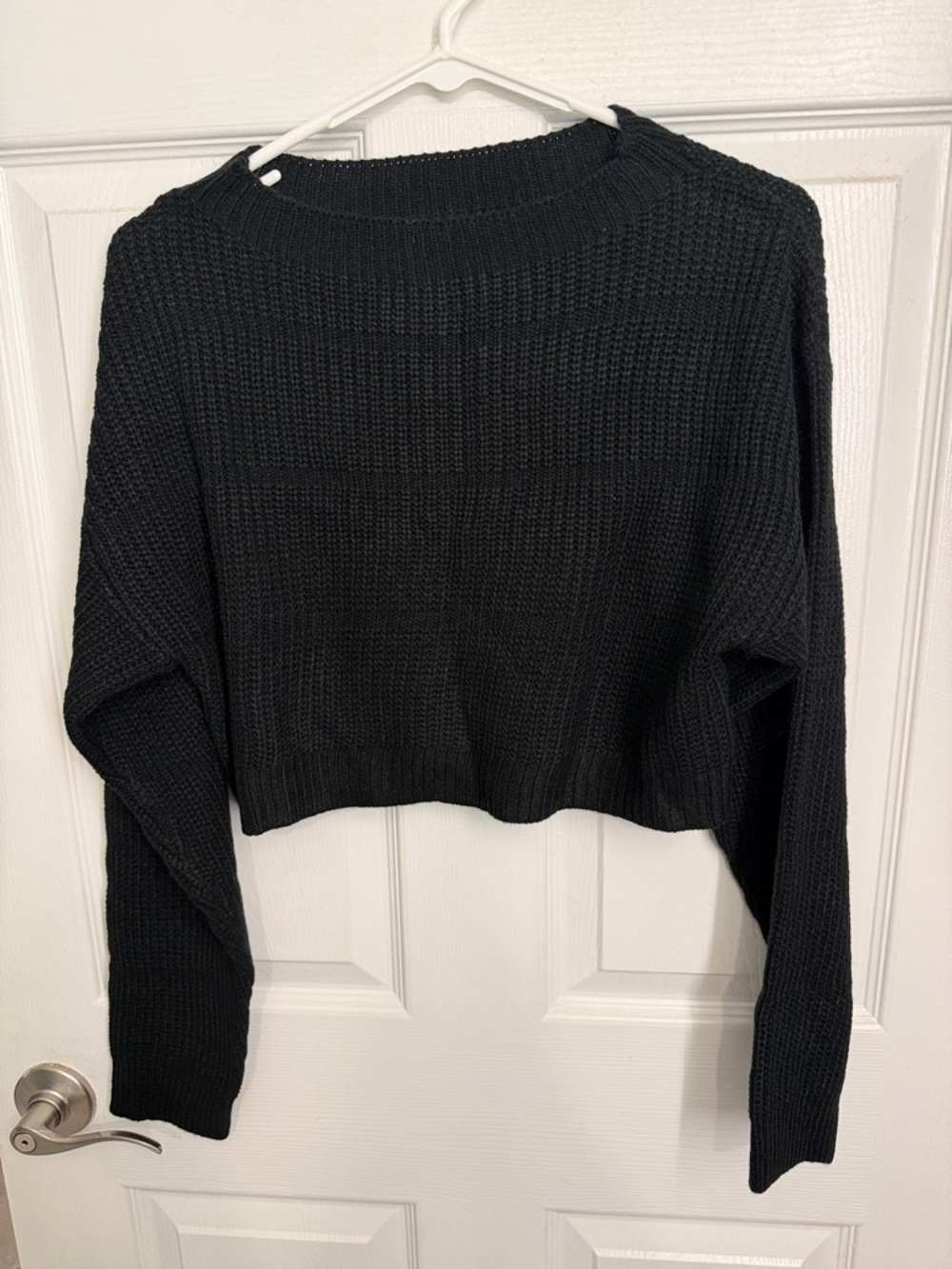 Black Cropped Knit Sweater - Women